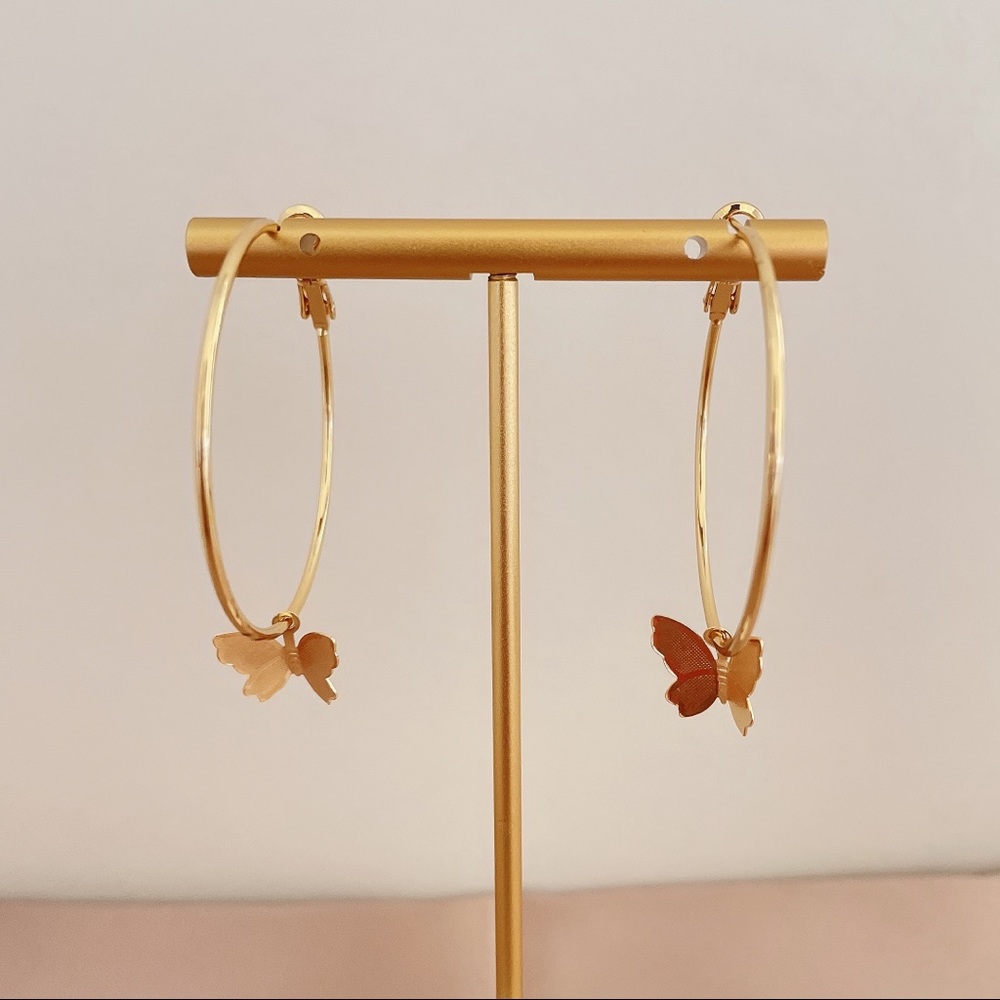 14K Gold plated Butterfly large earring hoops